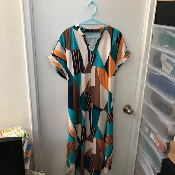 Women's Leisure And Comfortable Geometric Print Dress - Size XXL - 14 - Picture 1 of 6